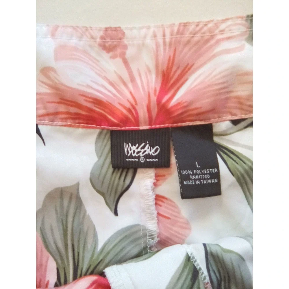 Mossimo Floral Print Shorts Tropical High Waist Summer Beach White Size ( L)